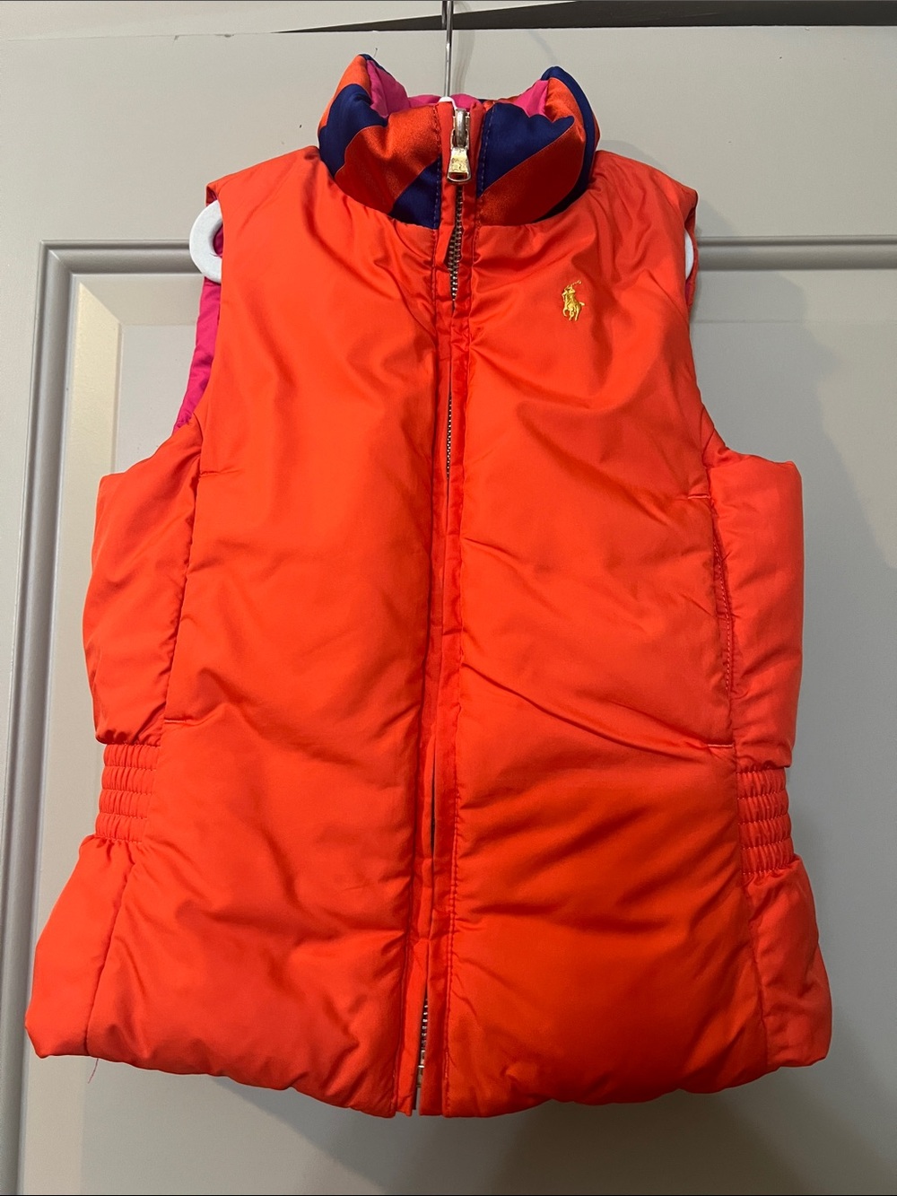 Polo Ralph Lauren reversible puffer vest . Colorful hot pink and orange.